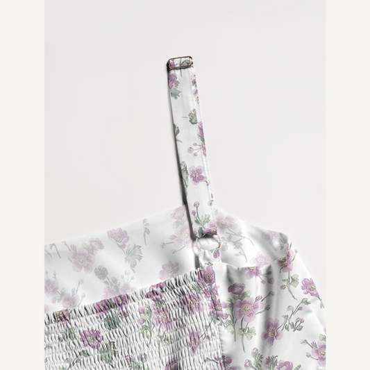 Square Neck Lavender Field Whisper Print Wide Straps Maxi Dress With Pockets