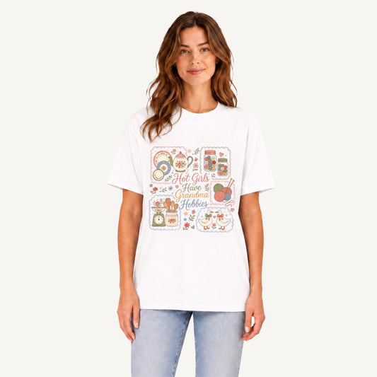 Grandma Hobbies Craft Cottage Print Crew Neck Cotton Tee