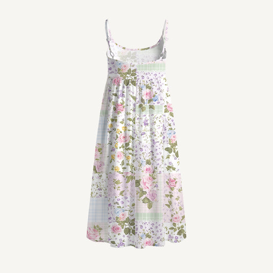 Pastel Rose Print Spaghetti Strap Mini Dress