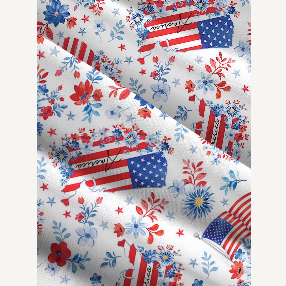 Americana Flower Hearts Print Wide Straps Maxi Dress With Pockets
