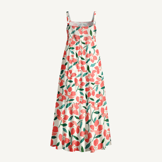 Cat Coral Blossom Print Wide Straps Maxi Dress With Pockets