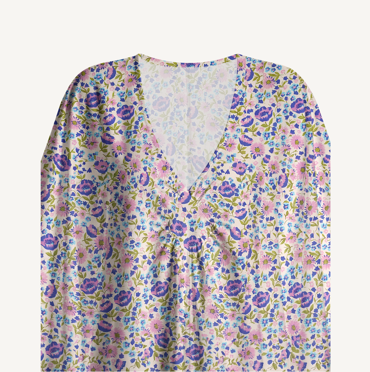 V‑Neck Lavender Bloom Kimono Sleeve Kaftan Dress