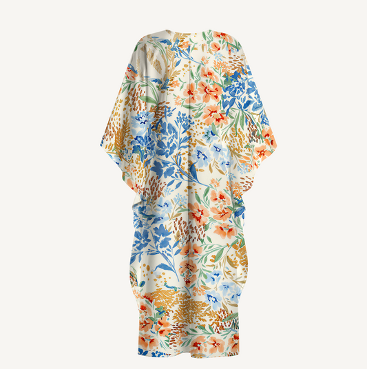 V‑Neck Breeze Meadow Kimono Sleeve Kaftan Dress