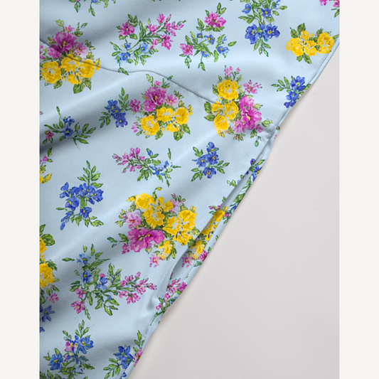 V-Neck Blue Meadow Boho Jumpsuit with Pockets for Women