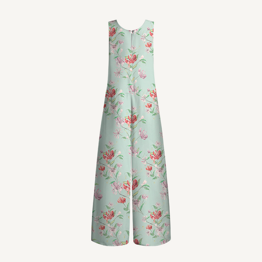 V-Neck Mint Honeysuckle Boho Jumpsuit with Pockets for Women