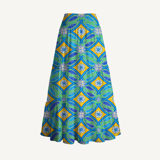 Azure Tile Print Convertible Maxi Skirt & Strapless Dress