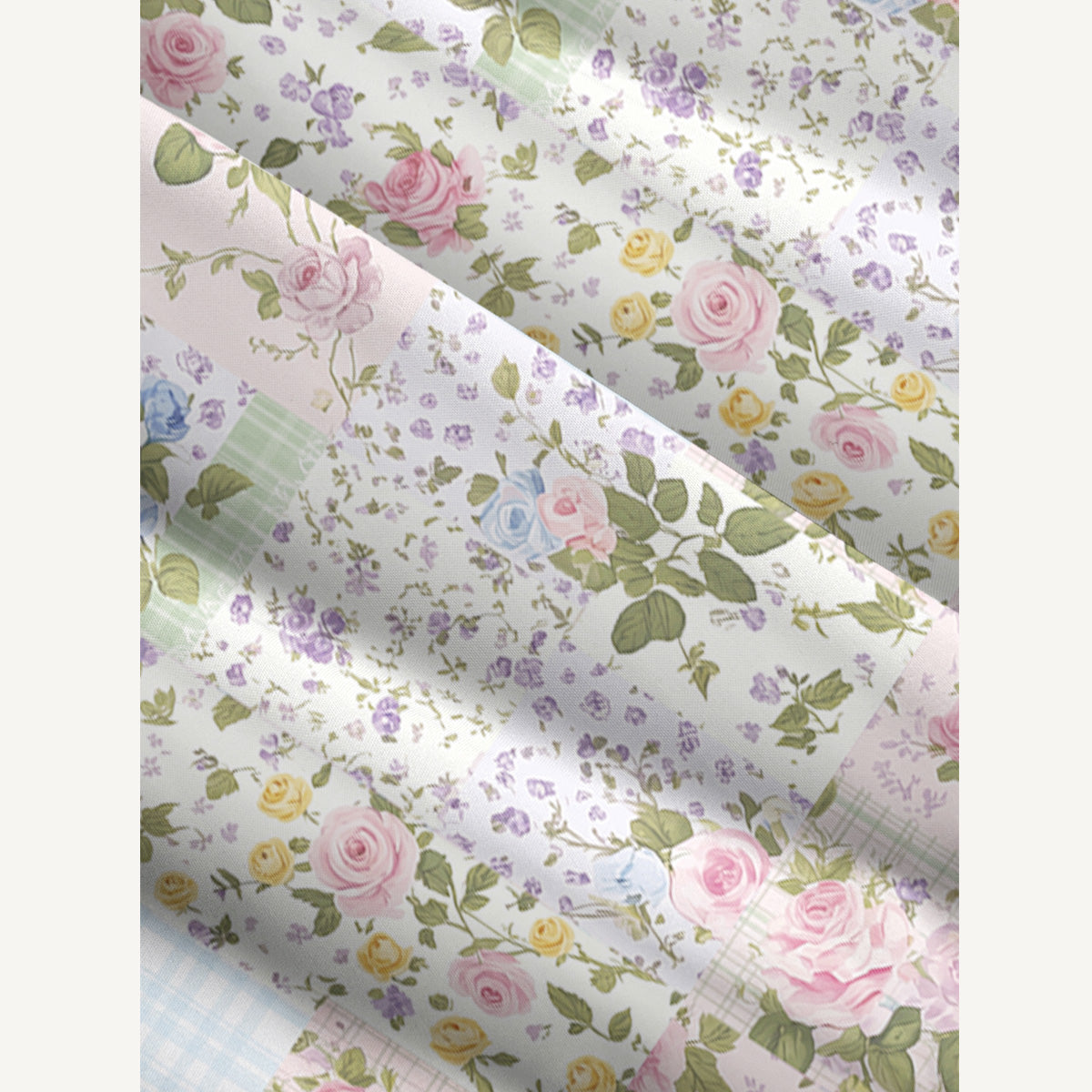 Pastel Rose Print Patchwork Wide Straps Maxi Dress With Pockets
