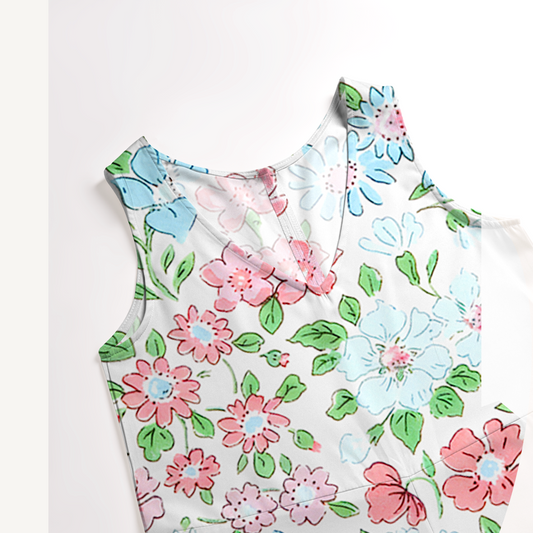 V-Neck Pastel Cottage Floral Jumpsuit with Pockets for Women