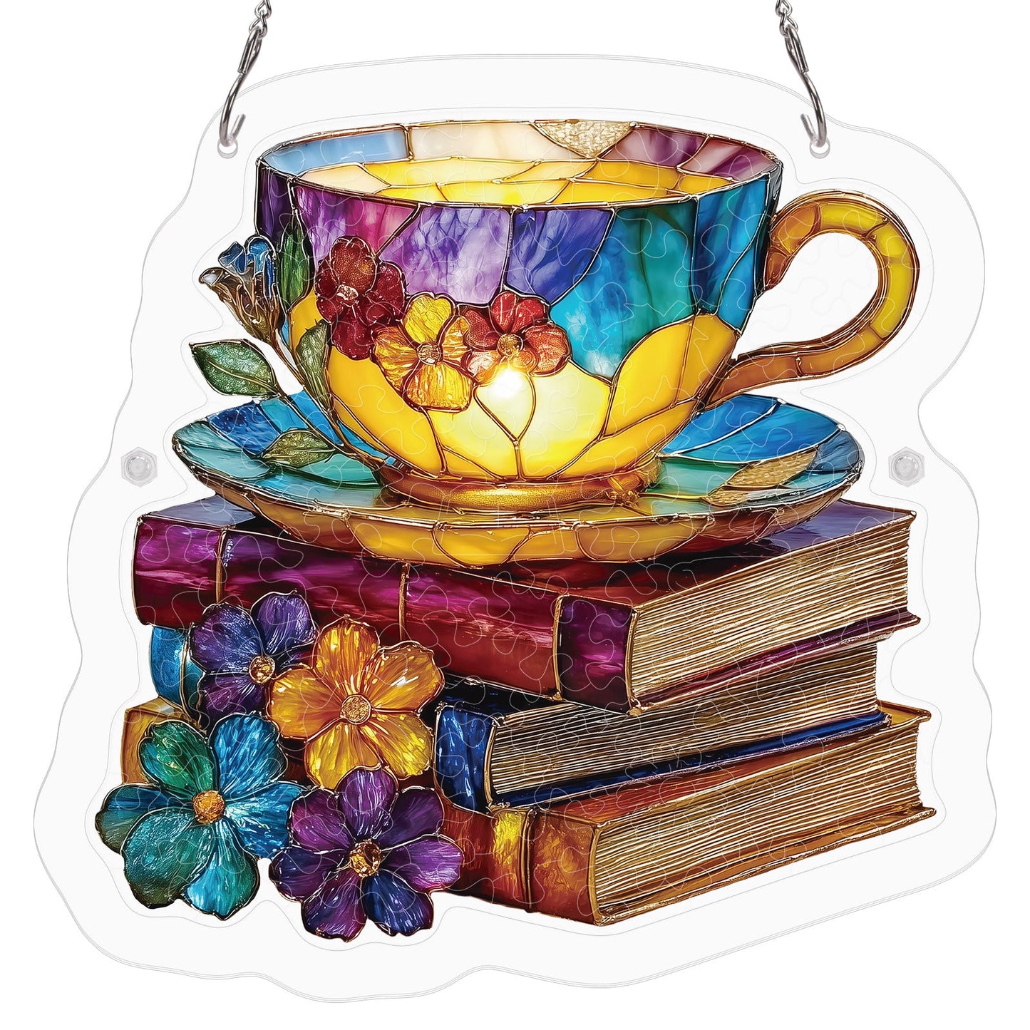 Radiant Bloom Teacup - Acrylic Window Suncatcher