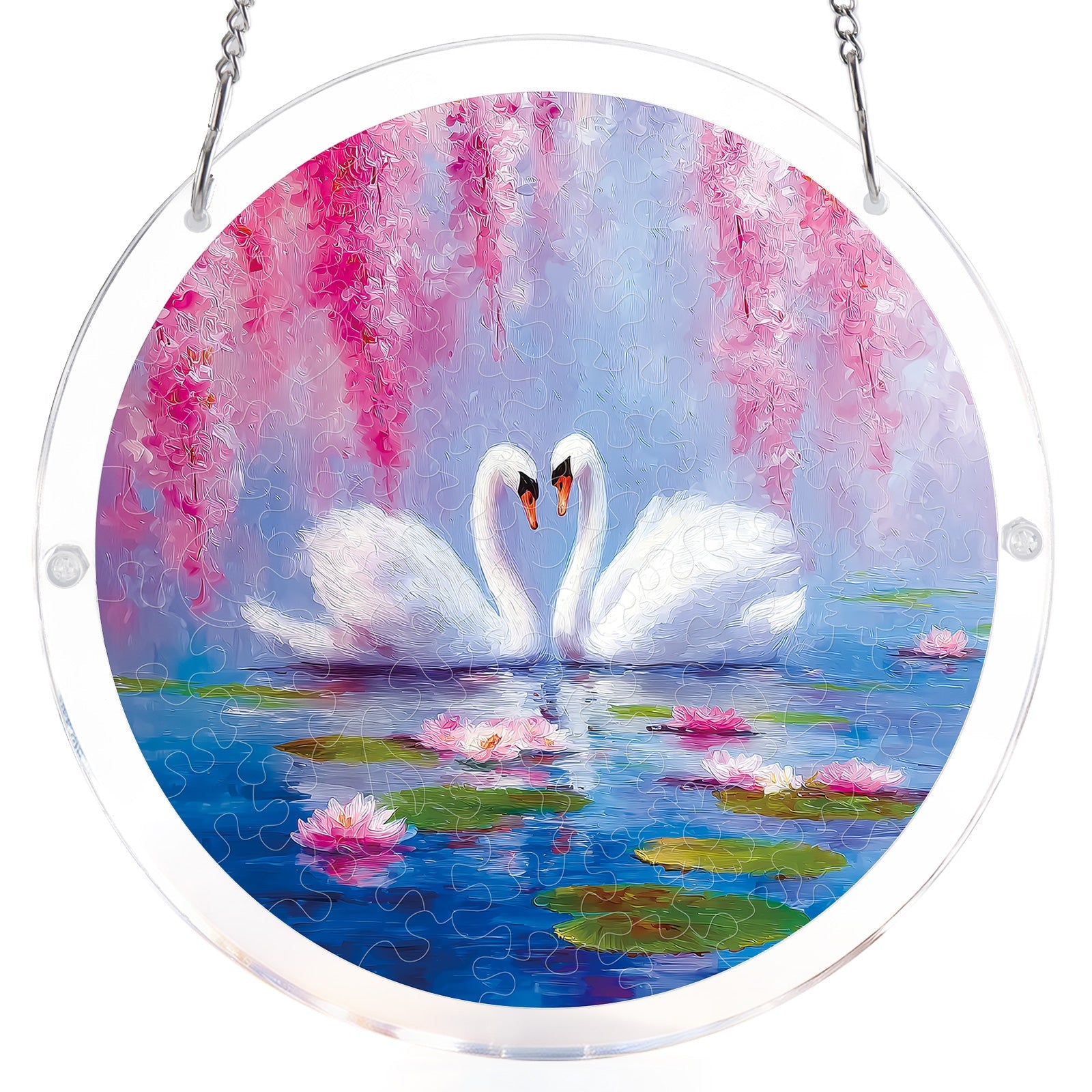 Swans in Blossom Lake - Acrylic Window Suncatcher