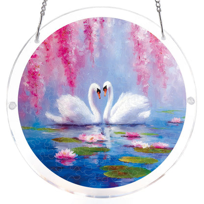Swans in Blossom Lake - Acrylic Window Suncatcher