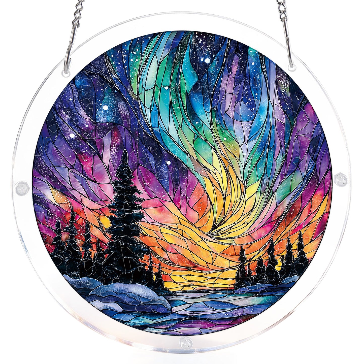 Snowy Aurora Night - Acrylic Window Suncatcher