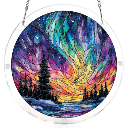 Snowy Aurora Night - Acrylic Window Suncatcher