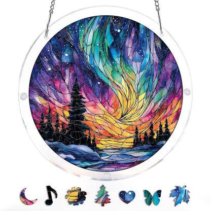Snowy Aurora Night - Acrylic Window Suncatcher
