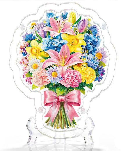 Acrylic Tabletop Pink Lily Daffodil Bouquet - Acrylic Window Suncatcher