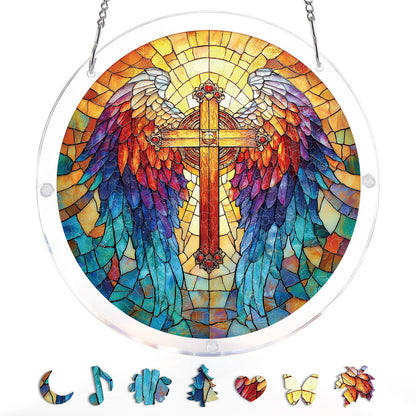 Rainbow Angel Cross - Acrylic Window Suncatcher