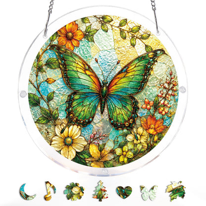 Emerald Butterfly Whisper - Acrylic Window Suncatcher