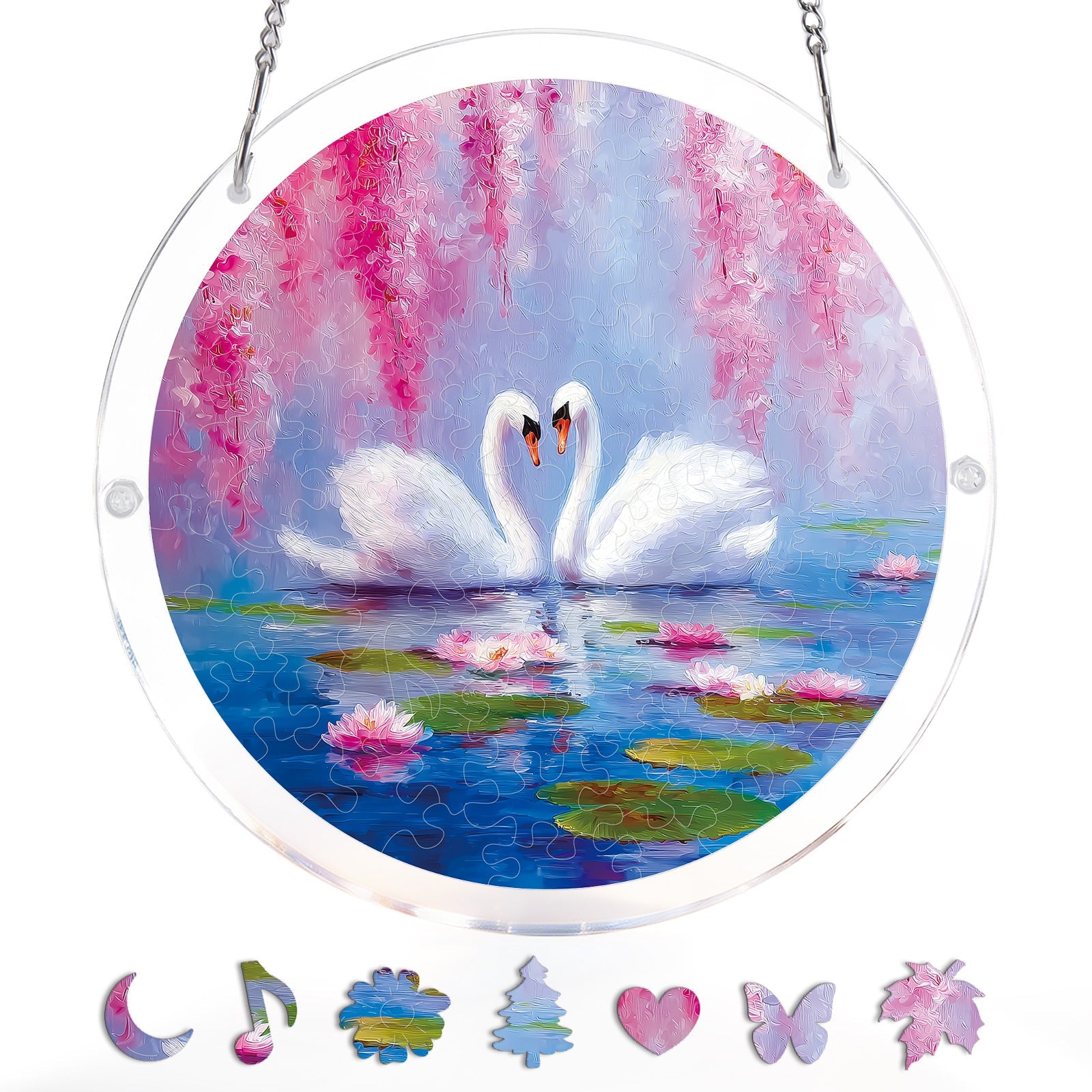 Swans in Blossom Lake - Acrylic Window Suncatcher