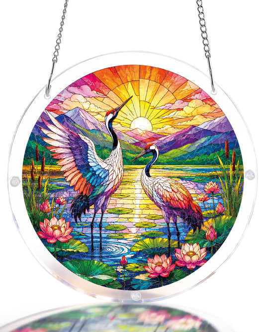 Cranes at Sunrise - Acrylic Window Suncatcher