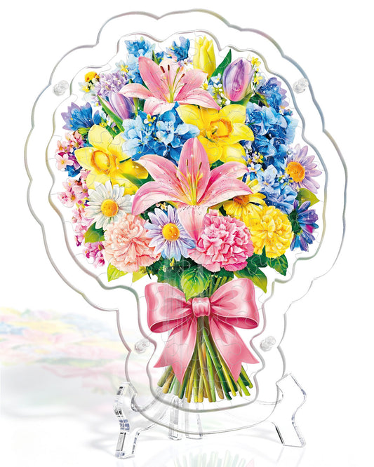 Acrylic Tabletop Pink Lily Daffodil Bouquet - Acrylic Window Suncatcher