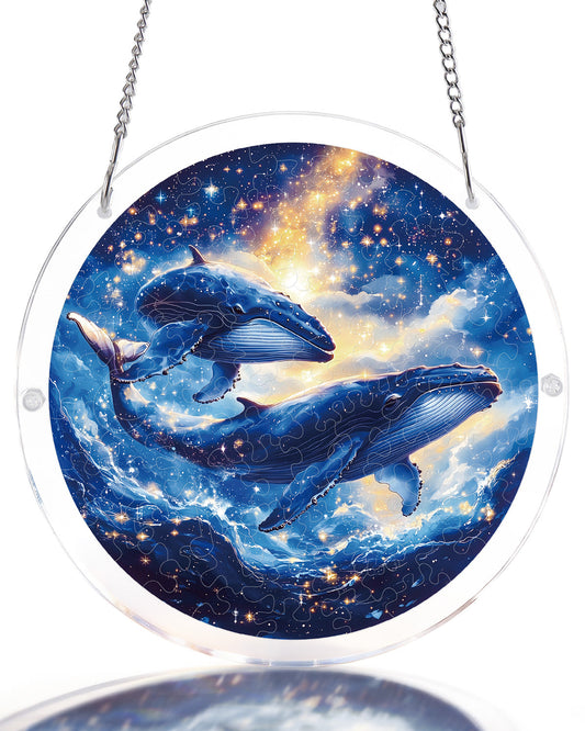 Twin Whales of the Cosmos - Acrylic Window Suncatcher