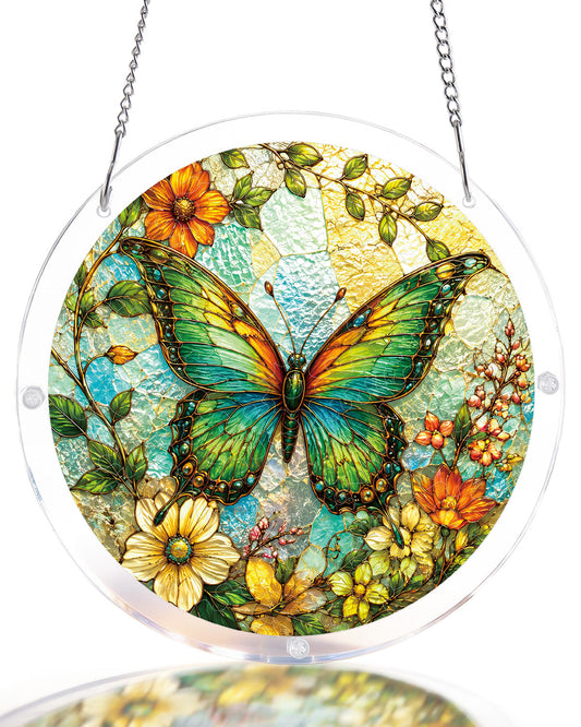 Emerald Butterfly Whisper - Acrylic Window Suncatcher