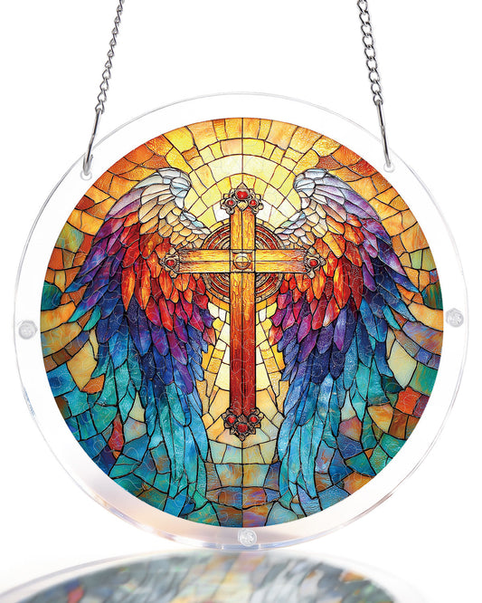 Rainbow Angel Cross - Acrylic Window Suncatcher