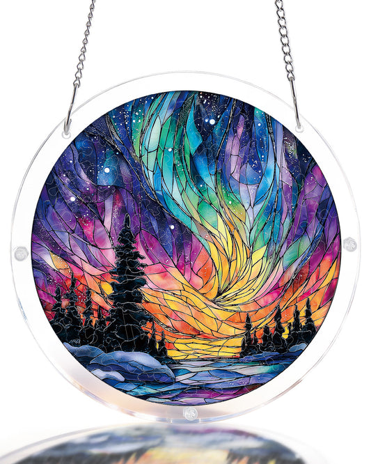 Snowy Aurora Night - Acrylic Window Suncatcher