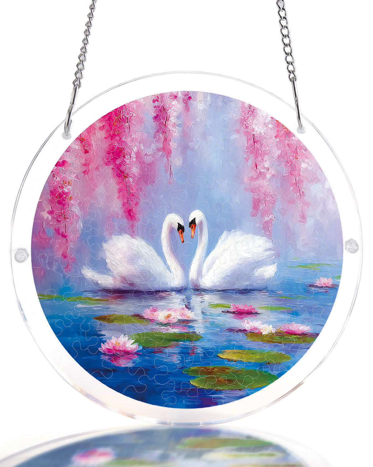 Swans in Blossom Lake - Acrylic Window Suncatcher