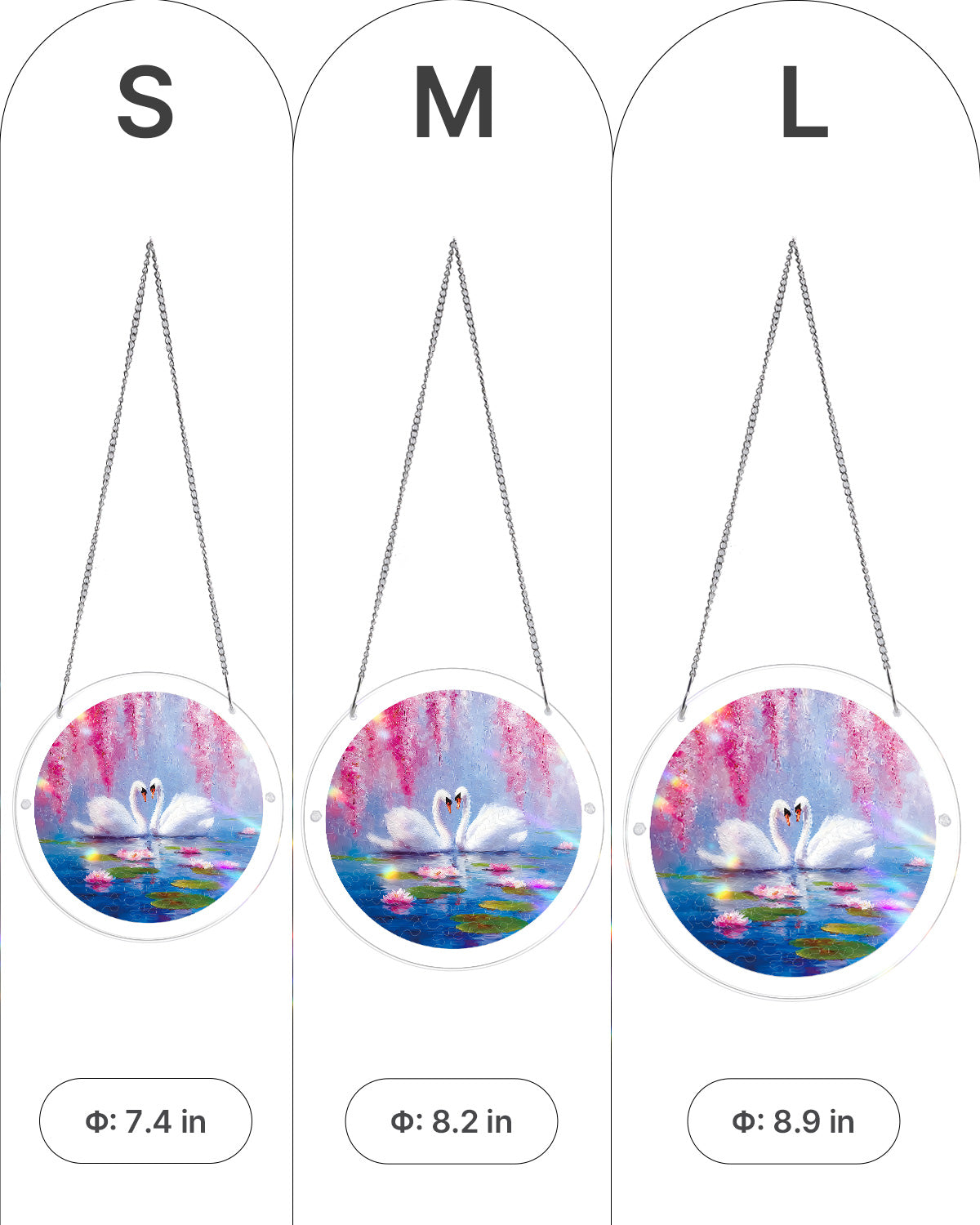 Swans in Blossom Lake - Acrylic Window Suncatcher