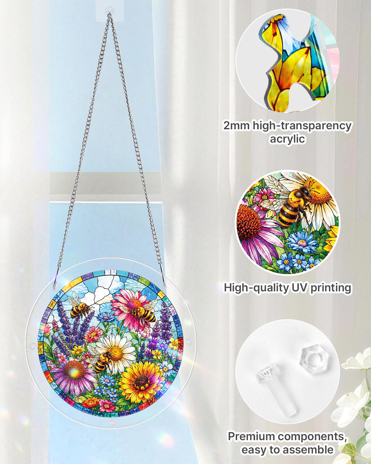 Bee Garden Bloom - Acrylic Window Suncatcher
