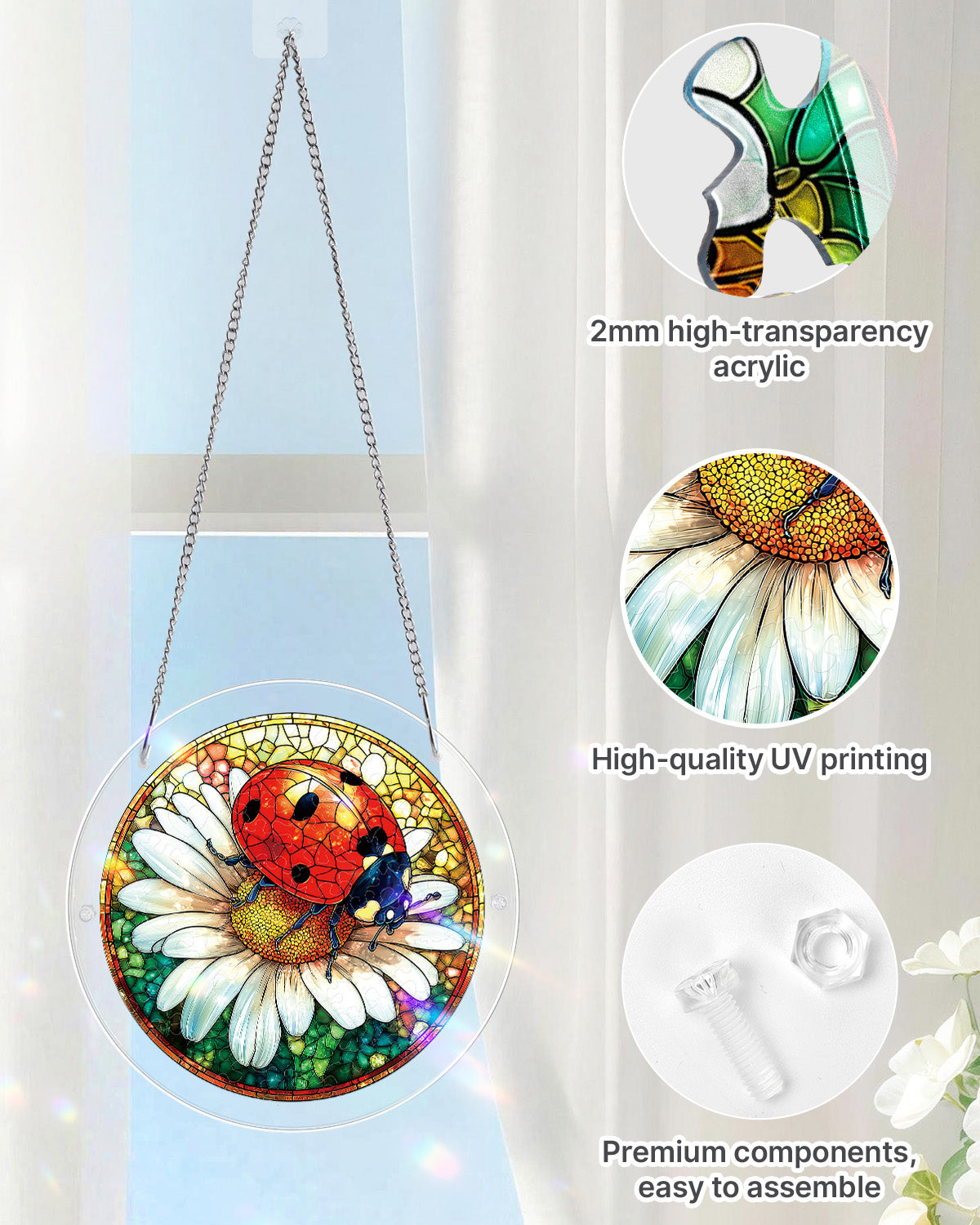 Ladybug on Daisy - Acrylic Window Suncatcher