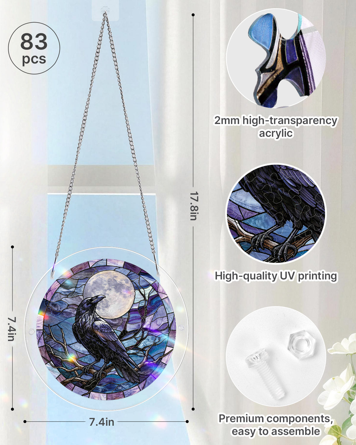 Moonlit Raven - Acrylic Window Suncatcher