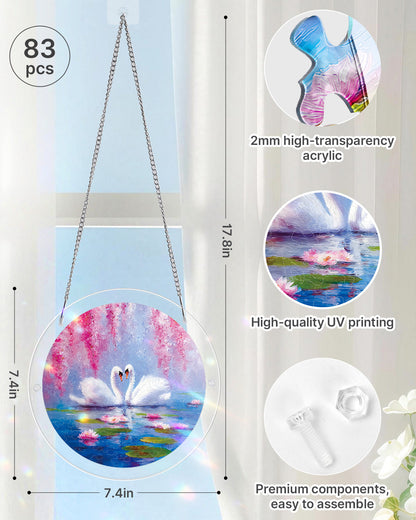 Swans in Blossom Lake - Acrylic Window Suncatcher