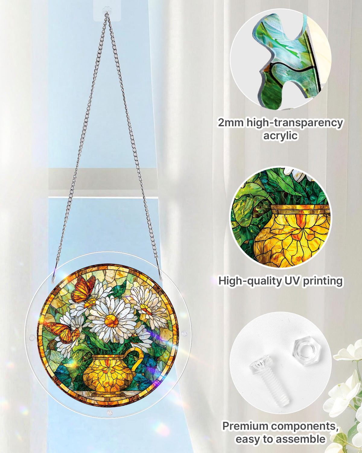 Daisy Butterfly Garden - Acrylic Window Suncatcher