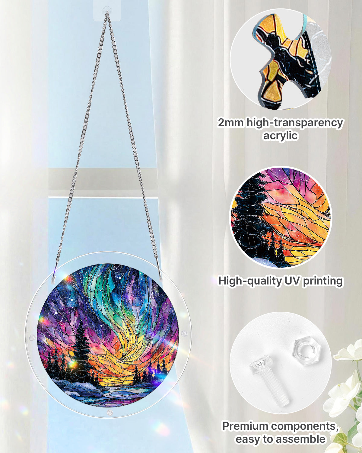 Snowy Aurora Night - Acrylic Window Suncatcher