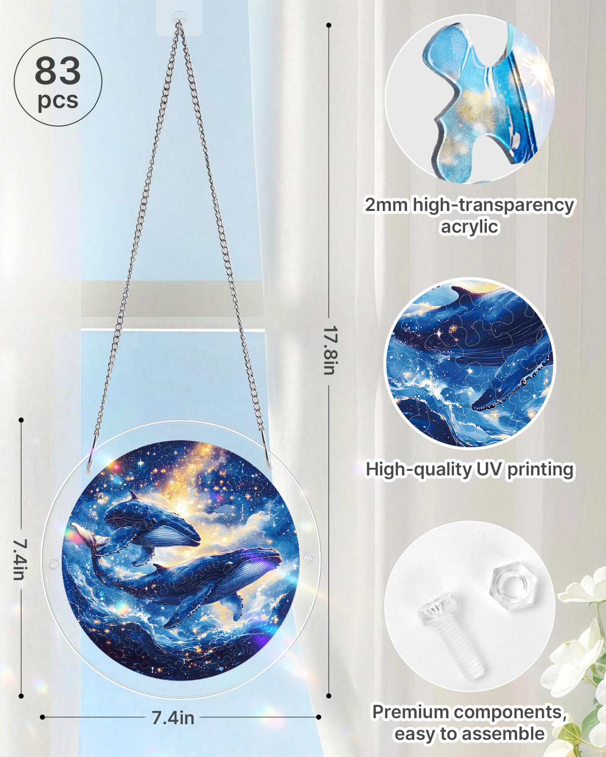 Twin Whales of the Cosmos - Acrylic Window Suncatcher