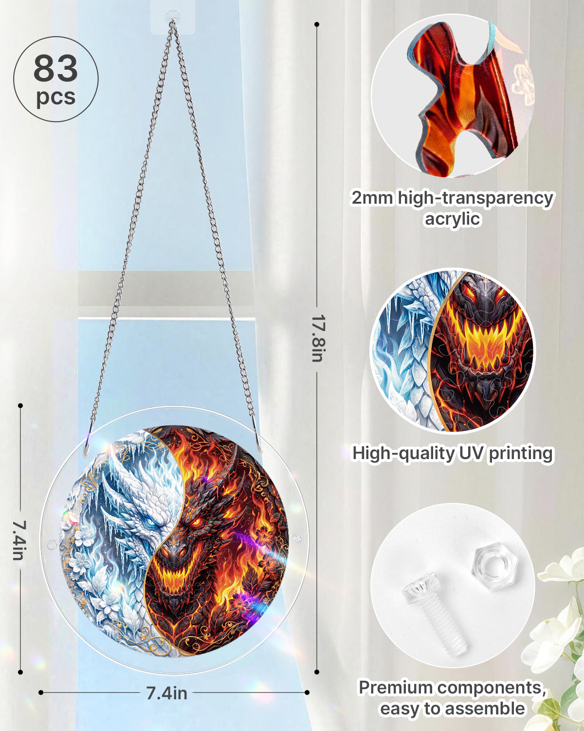 Twin Dragon Realm - Acrylic Window Suncatcher