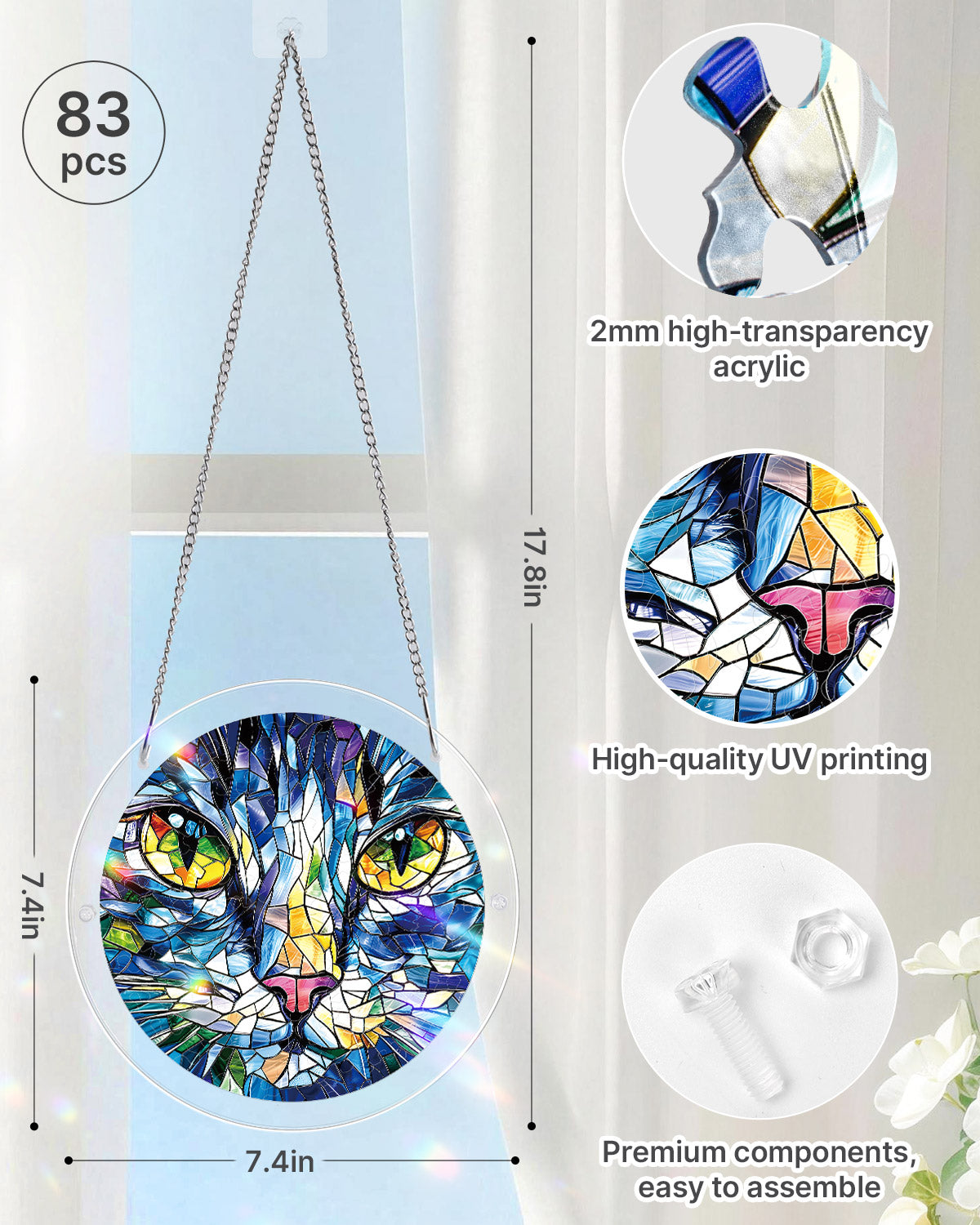 Mosaic Cat - Acrylic Window Suncatcher