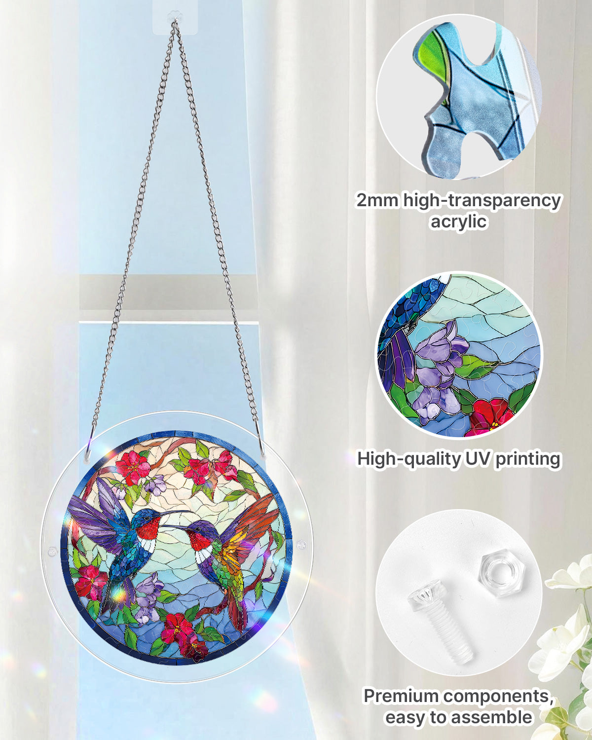 Hummingbird Bloomscape - Acrylic Window Suncatcher