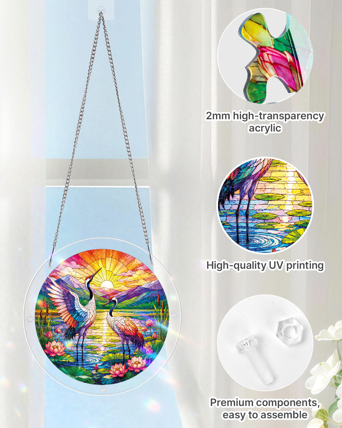Cranes at Sunrise - Acrylic Window Suncatcher