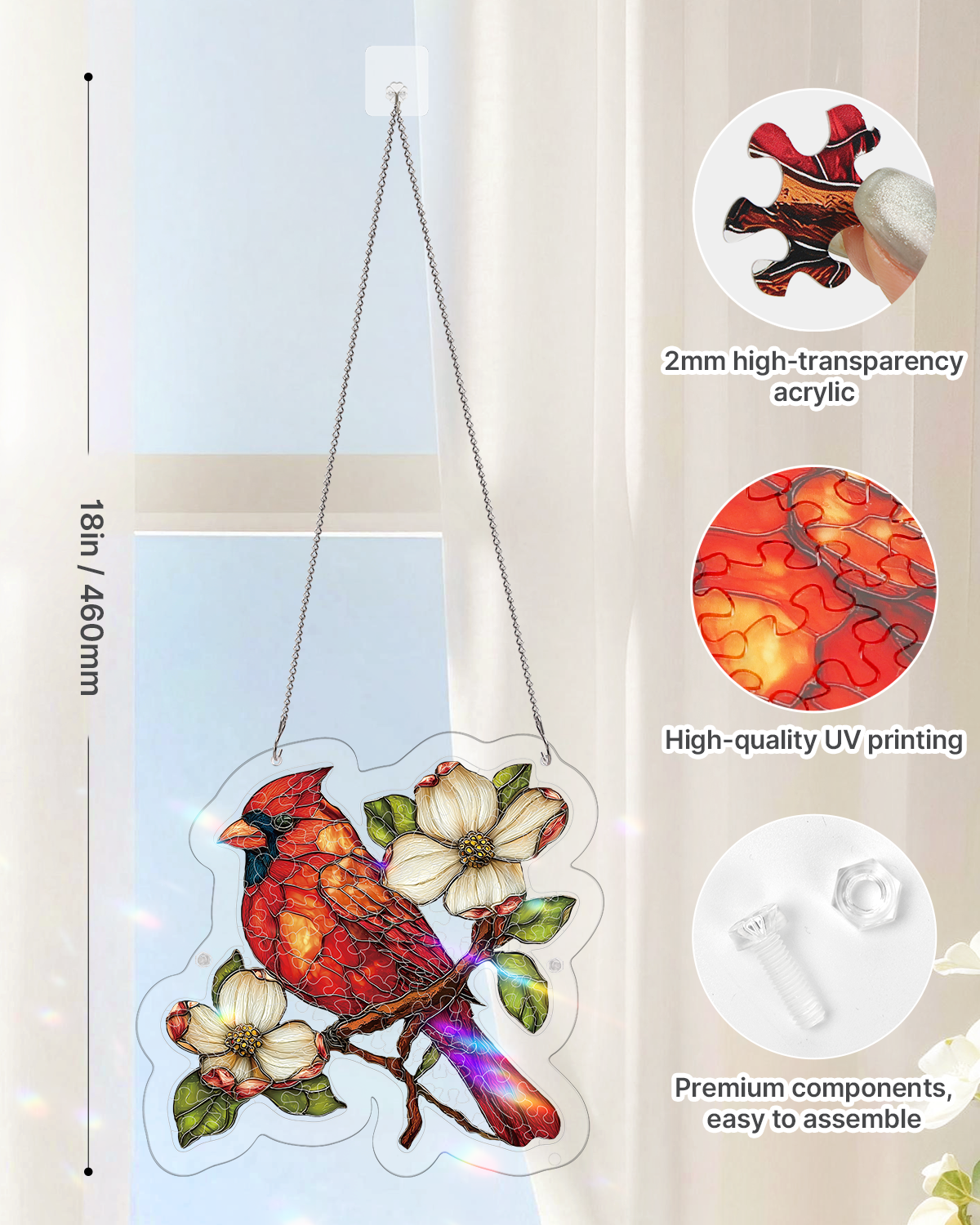 Magnolia Cardinal - Acrylic Window Suncatcher