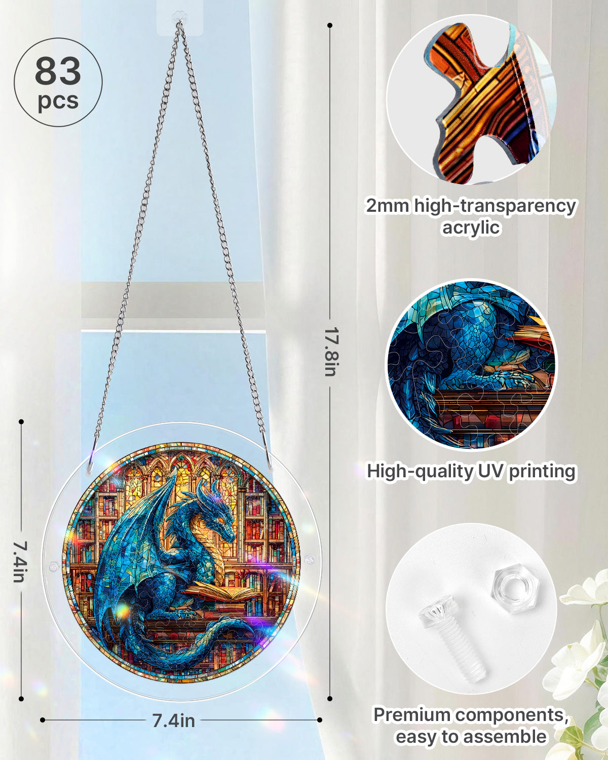The Blue Dragon Library - Acrylic Window Suncatcher