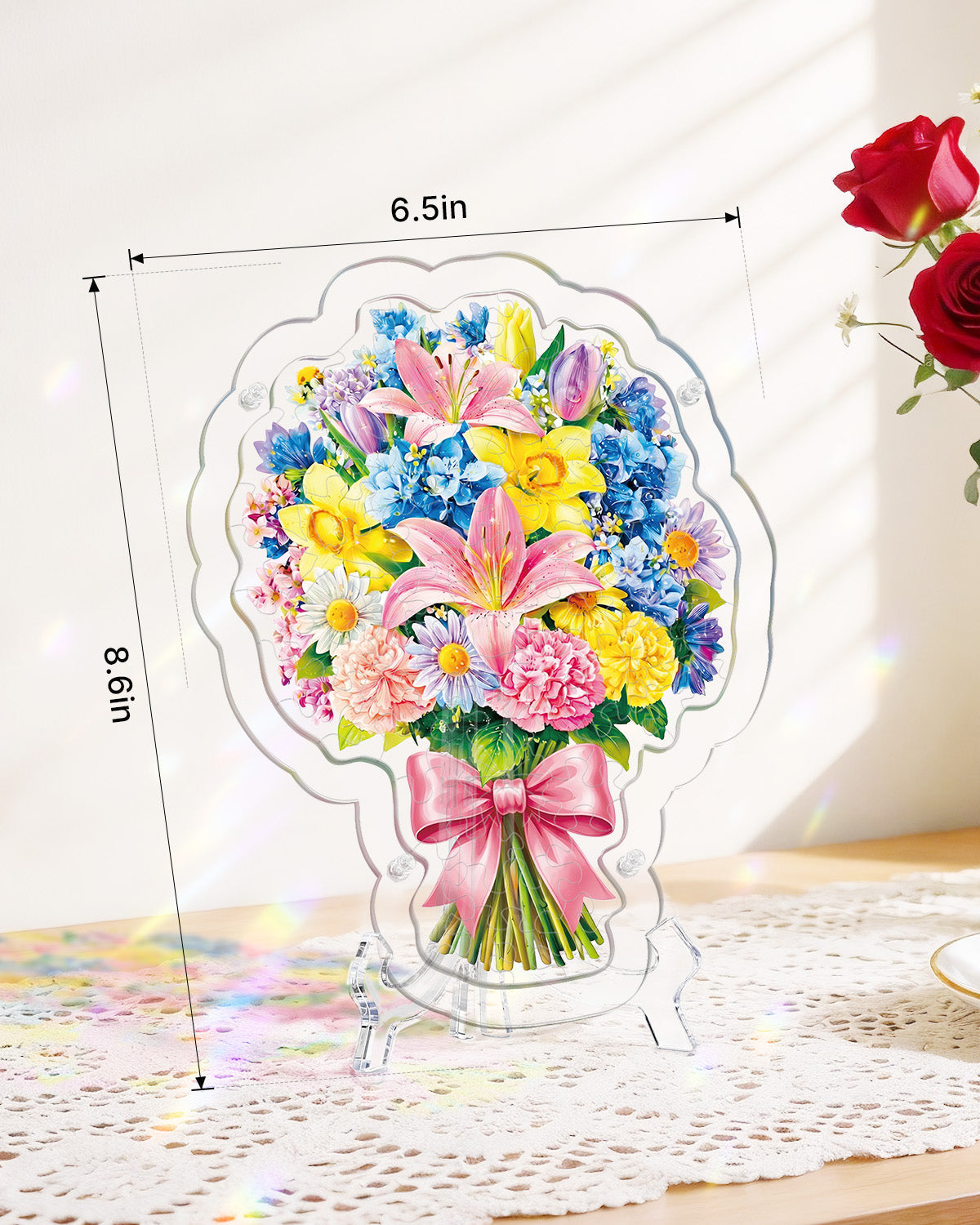 Acrylic Tabletop Pink Lily Daffodil Bouquet - Acrylic Window Suncatcher
