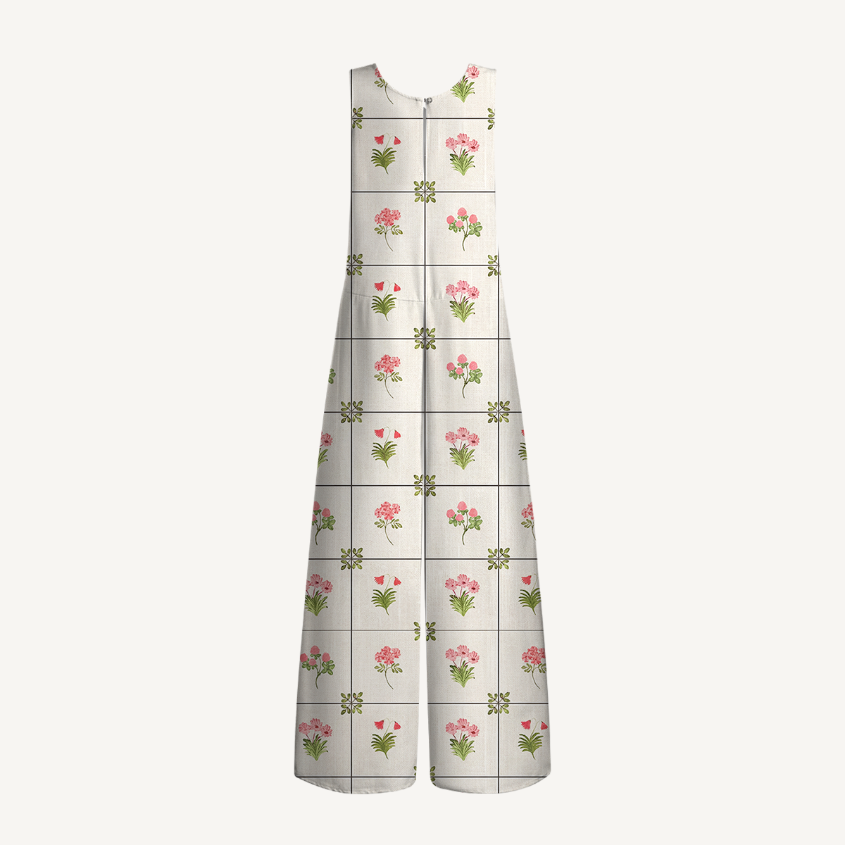 V-Neck Meadow Tile Bloom Boho Jumpsuit with Pockets for Women