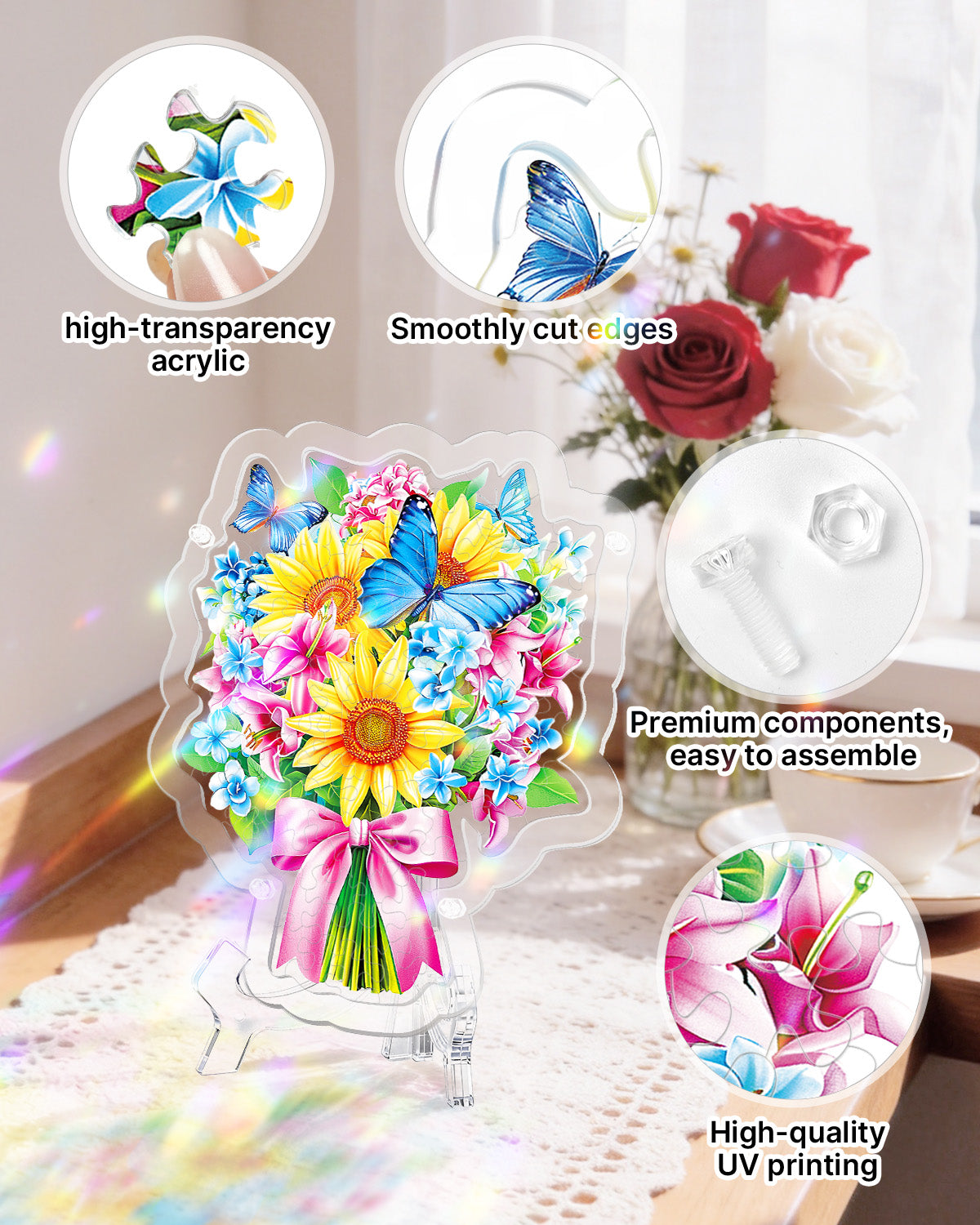 Acrylic Tabletop Sunflower Butterfly Bouquet - Acrylic Window Suncatcher