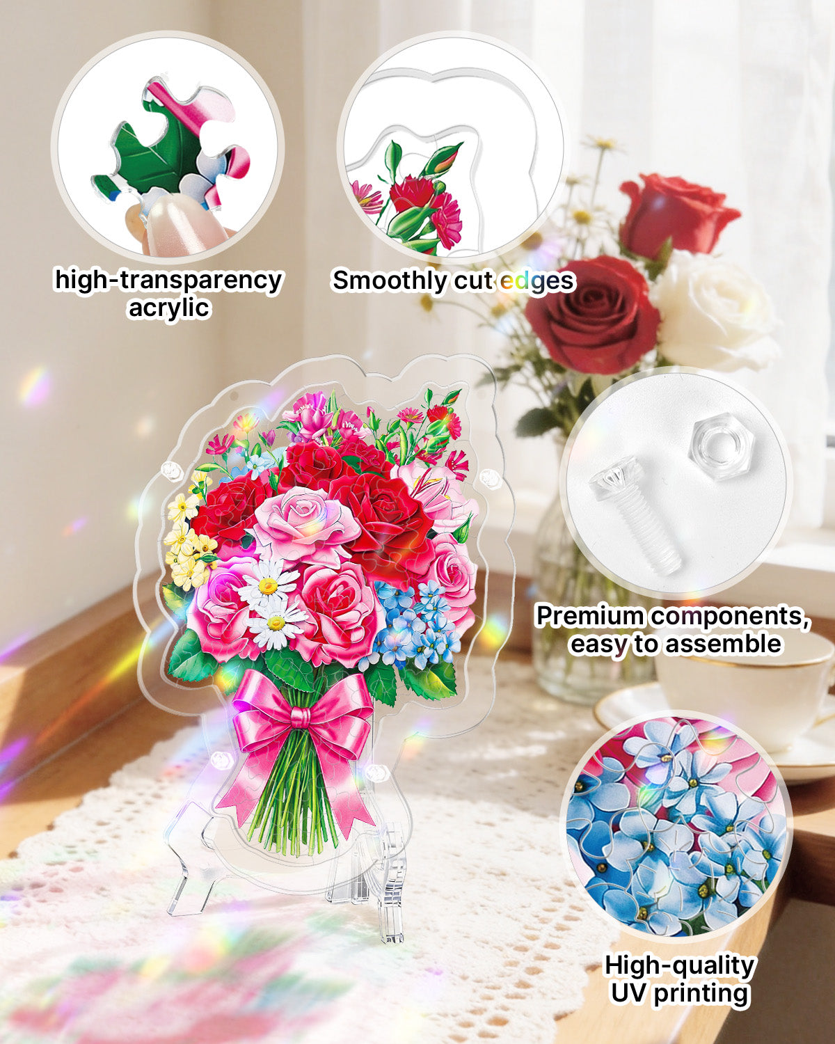 Acrylic Tabletop Romantic Flower Bouquet - Acrylic Window Suncatcher