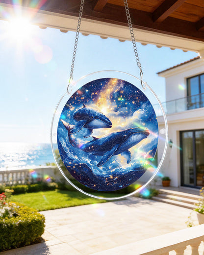 Twin Whales of the Cosmos - Acrylic Window Suncatcher