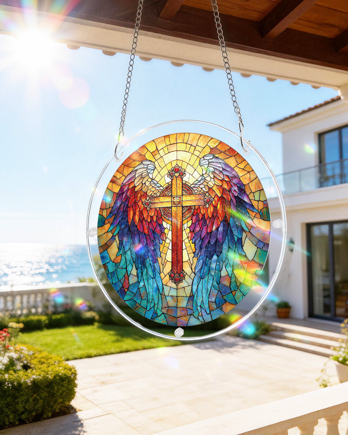 Rainbow Angel Cross - Acrylic Window Suncatcher