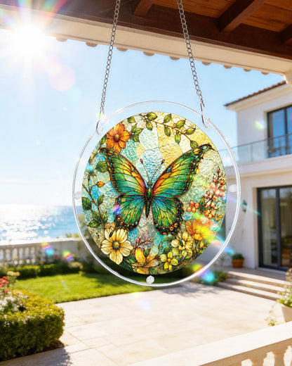 Emerald Butterfly Whisper - Acrylic Window Suncatcher